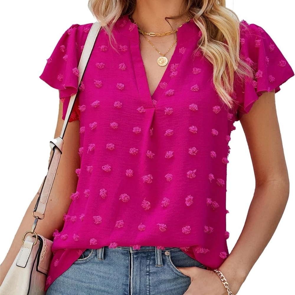 Women's Fantaslook Fuchsia Swiss Dot Blouse